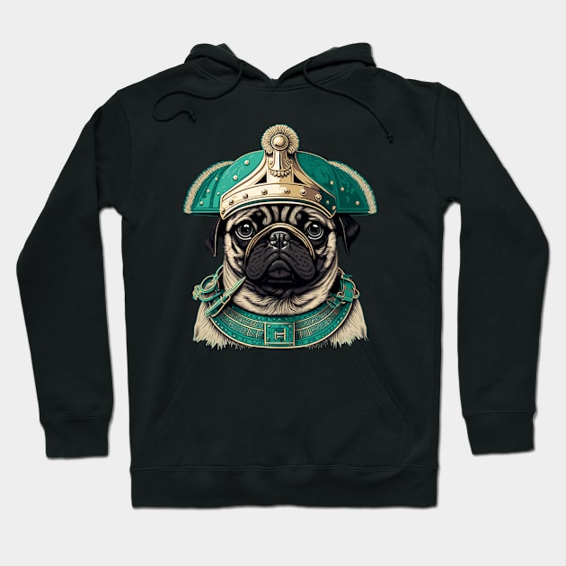 Pug with a Middle Ages Helmet Hoodie by Bondoboxy